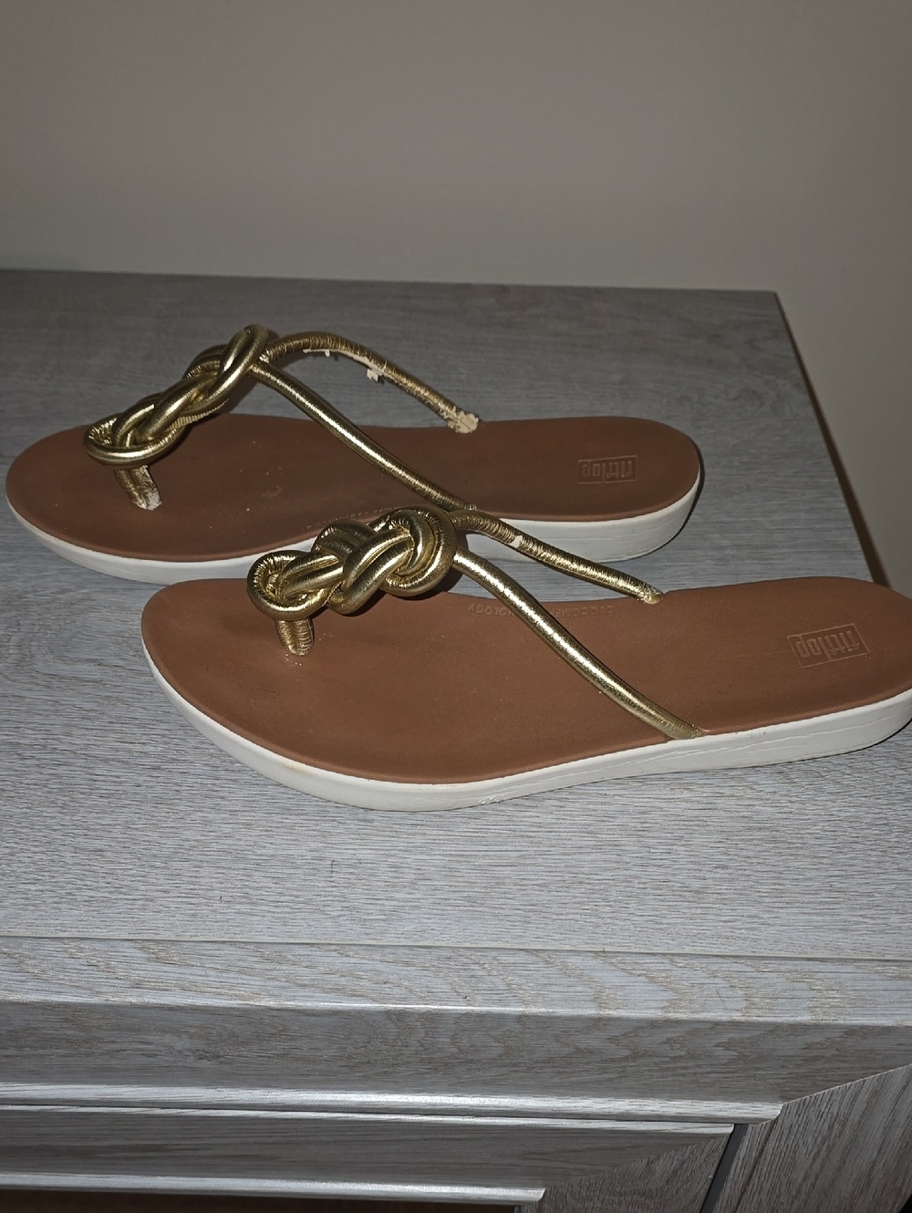 Women's Metallic Gold Knot Thong Sandals